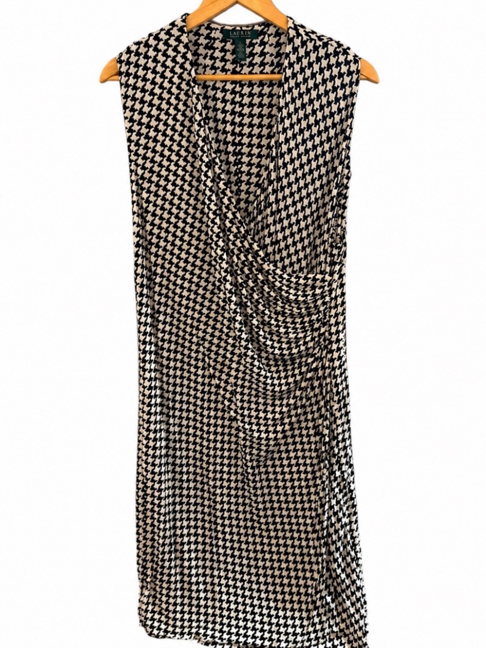 Ralph Lauren Womens 2X Houndstooth Dress Black White Vintage Retro Preppy